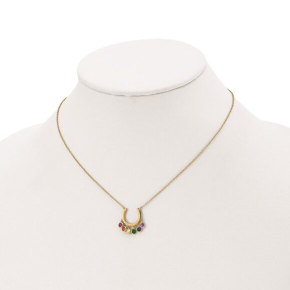 925 Sterling Silver Gold-tone14k flash-plated colorful CZ Horseshoe Necklace cha - Picture 2 of 4